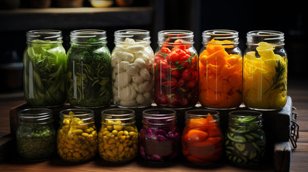 Fermented vegetables in jars. Generative AIの素材