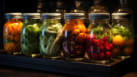 Fermented vegetables in jars. Generative AIの素材