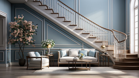 Interior design of modern staircase in villa. Generative AIの素材