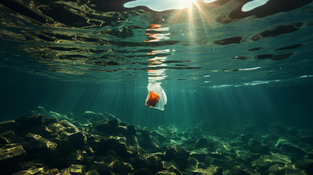 plastic bag under the sea. Generative AIの素材