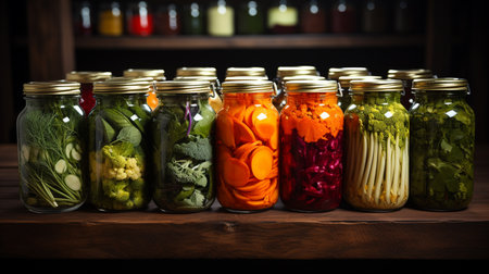 Fermented vegetables in jars. Generative AIの素材