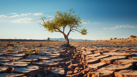 Small green tree growing in dry in desert. Generative AIの素材