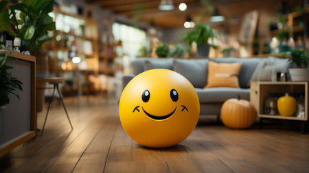 Positivity in the demonstrated by a yellow smiling ball. Generative AIの素材