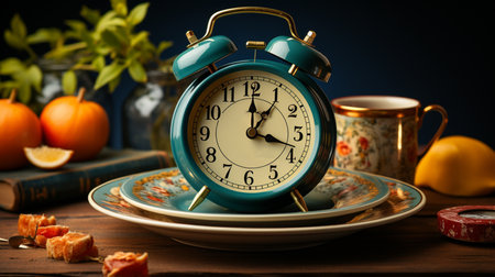 Clock on plate. Generative AIの素材