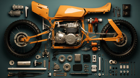 Top view of bicycle and parts of it. Generative AIの素材