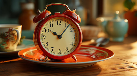 Clock on plate. Generative AIの素材
