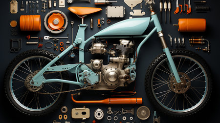 Top view of bicycle and parts of it. Generative AIの素材