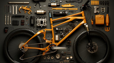 Top view of bicycle and parts of it. Generative AIの素材