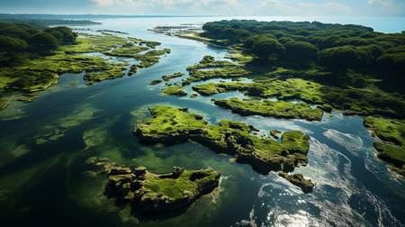 Aerial view of a river. Generative AIの素材