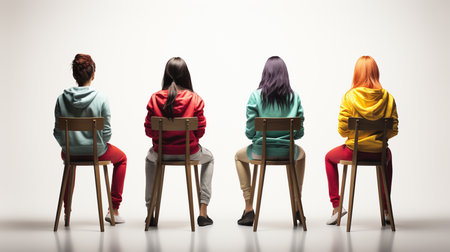 Back view group of woman sitting on chair. Generative AIの素材