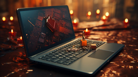 Padlock laptop keyboard. Generative AIの素材