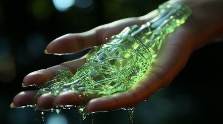 Green slime toy in hand. Generative AIの素材