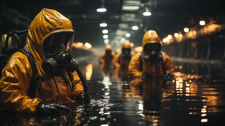 Worker wear protection suit checking chemical in factory. Generative AIの素材