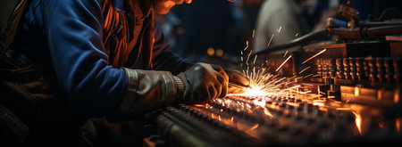 Engineer welding in factory. Generative AIの素材