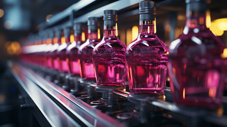 Alcohol drink bottling and packaging in the factory. Generative AIの素材