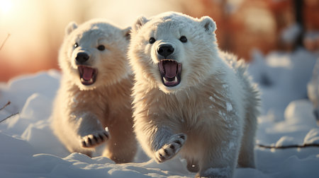 Two bears at winter. Generative AIの素材