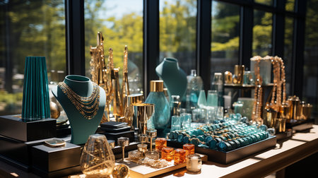 A jewelry display in a store. Generative AIの素材