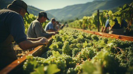 Harvesting by workers on grape plantations. Generative AIの素材