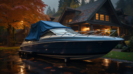 Boat on trailer. Generative AIの素材