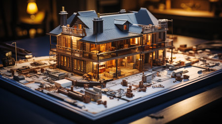 Building house on blueprints, construction project. Generative AIの素材