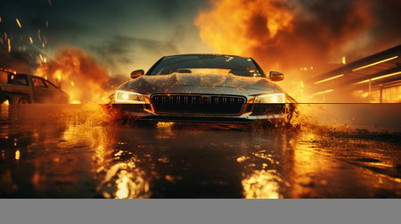 burning car. Generative AIの素材