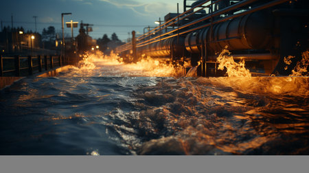 Toxic wastewater discharged from sewage pipe at the treatment facility. Generative AIの素材