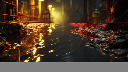 Toxic wastewater discharged from sewage pipe at the treatment facility. Generative AIの素材