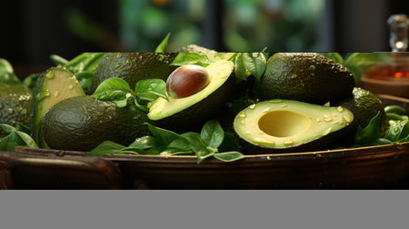 Organic avocado in a wooden box. Generative AIの素材