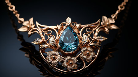 Closeup gold necklace with diamonds. Generative AIの素材