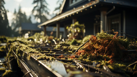 fall tree. House after hurricane. Generative AIの素材