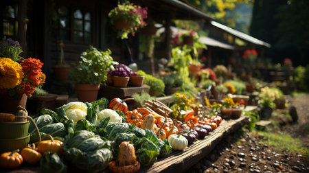 A small garden with vegetable plants. Generative AIの素材