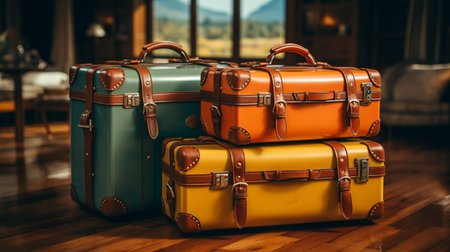Vintage travel luxury luggage suitcases. Generative AIの素材