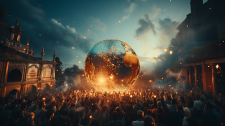 Earth globe with a crowd of people. Generative AIの素材