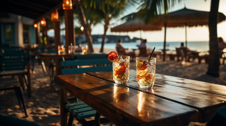 Blur of beach bar restaurant for background. Generative AIの素材