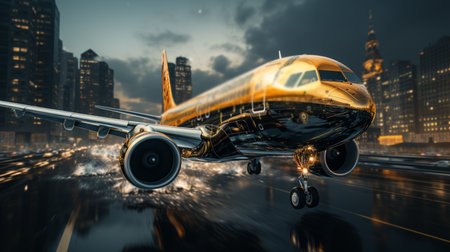 high speed golden jet. Generative AIの素材