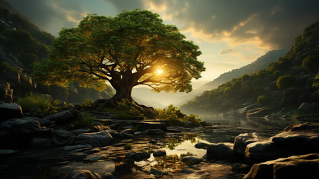 green tree and sunlight. Generative AIの素材