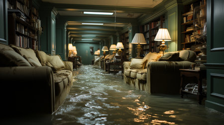 Basement water damage leads to mold and moisture. Generative AIの素材