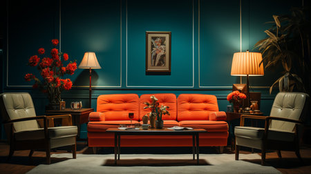Retro furniture with lighting. Generative AIの素材