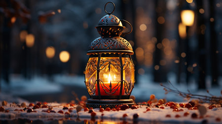Lantern in winter. Generative AIの素材