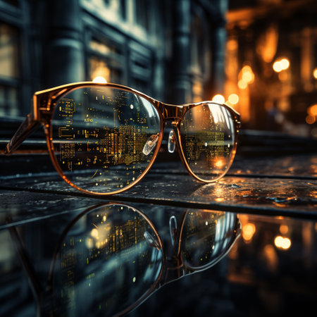 Eyeglasses looking at screen with digital code, coding new software. Generative AIの素材