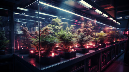 High-tech grow room with automated lighting. Generative AIの素材