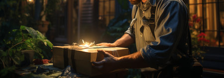 A parcel carrier brings a parcel. Generative AIの素材