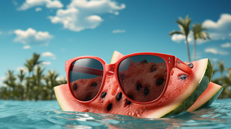 Creative watermelon sunglasses. Generative AIの素材