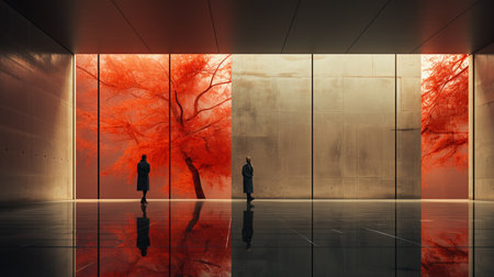 Man standing at front in a minimalist wall background. Generative AIの素材