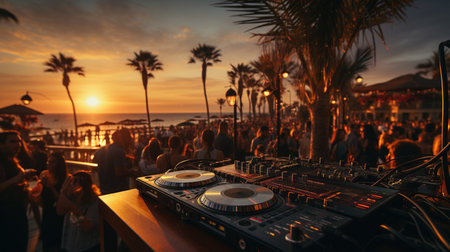 DJ equipment at sunset. Generative AIの素材