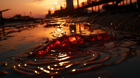 Dumped oil leaking at the spill site. Generative AIの素材