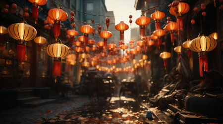 Lanterns in the city. Generative AIの素材
