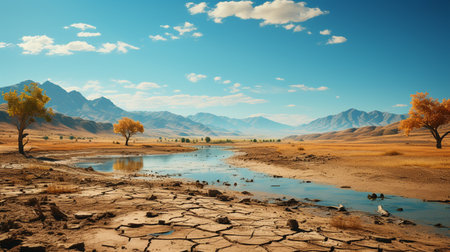 Water in dry field. Generative AIの素材