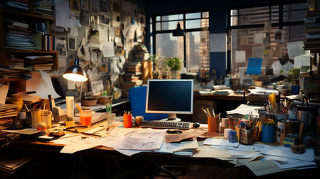 Chaos and clutter in the office. Generative AIの素材