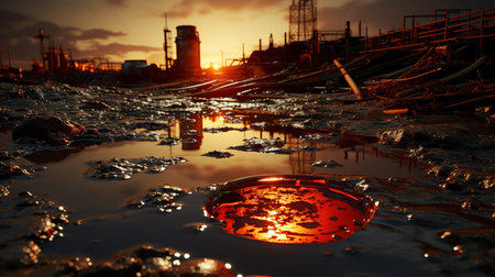 Dumped oil leaking at the spill site. Generative AIの素材